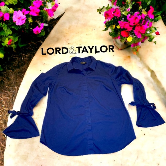 LORD & TAYLOR Women’s Navy Bell Sleeve Blouse- Large - Picture 5 of 8